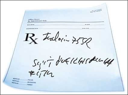 typical prescription with horrible penmanship from a doctor